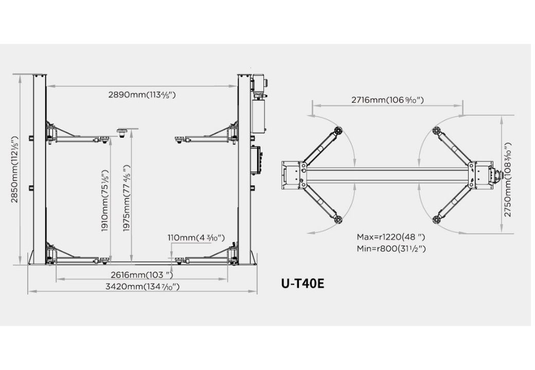 U-T40E UNITE 2 SÜTUNLU LIFT 4 TON ELEKTRIKLI KILITLEME 220V (1 STN)